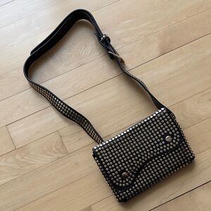 Studded Genuine Leather Black Crossbody Belt Bag